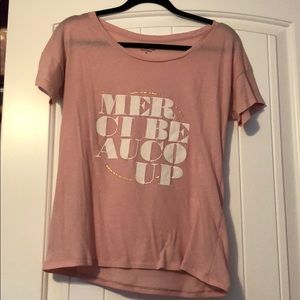 J Crew Merci Beaucoup pink t shirt